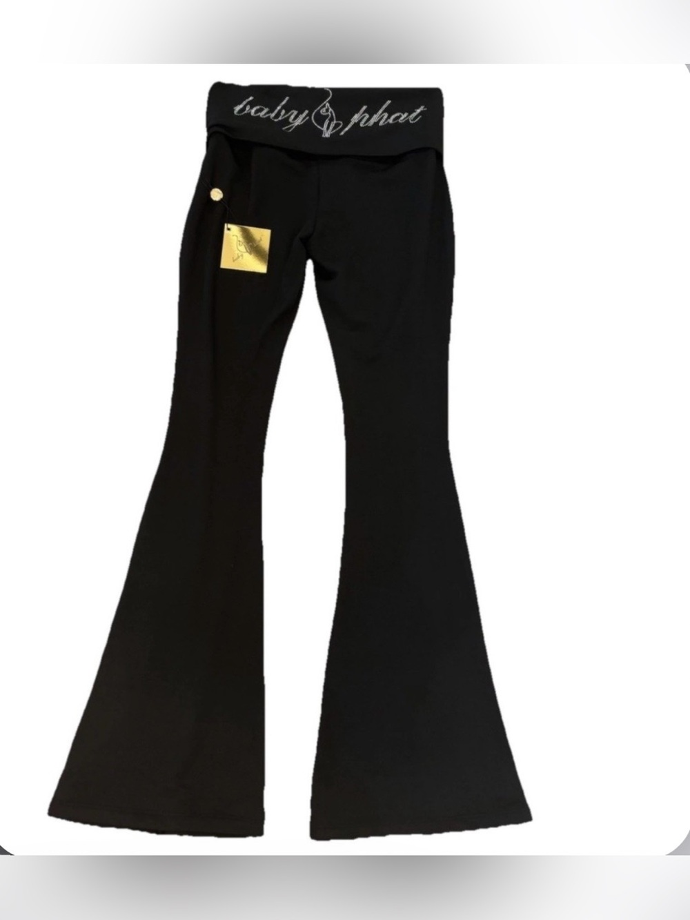 * NWT Baby Phat Black Fold-Over Waist Leggings with Rhinestone Logo 3X